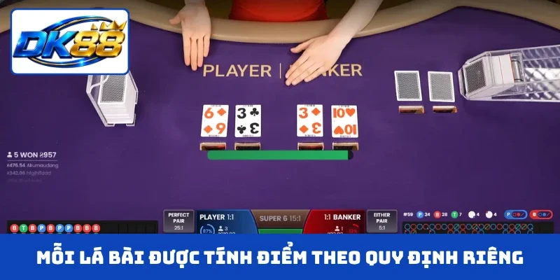 Mỗi lá bài được tính điểm theo quy định riêng