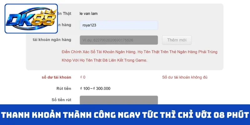 Thanh khoản thành công ngay tức thì chỉ với 08 phút